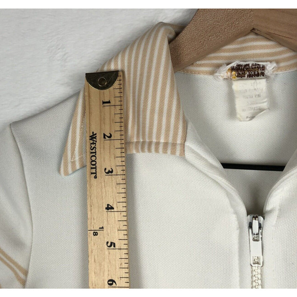 VTG EL MAR 70s MCM‎ Top Women's Sz S Striped Full Zip 1/2 Sleeve Collar Knit - Picture 5 of 8